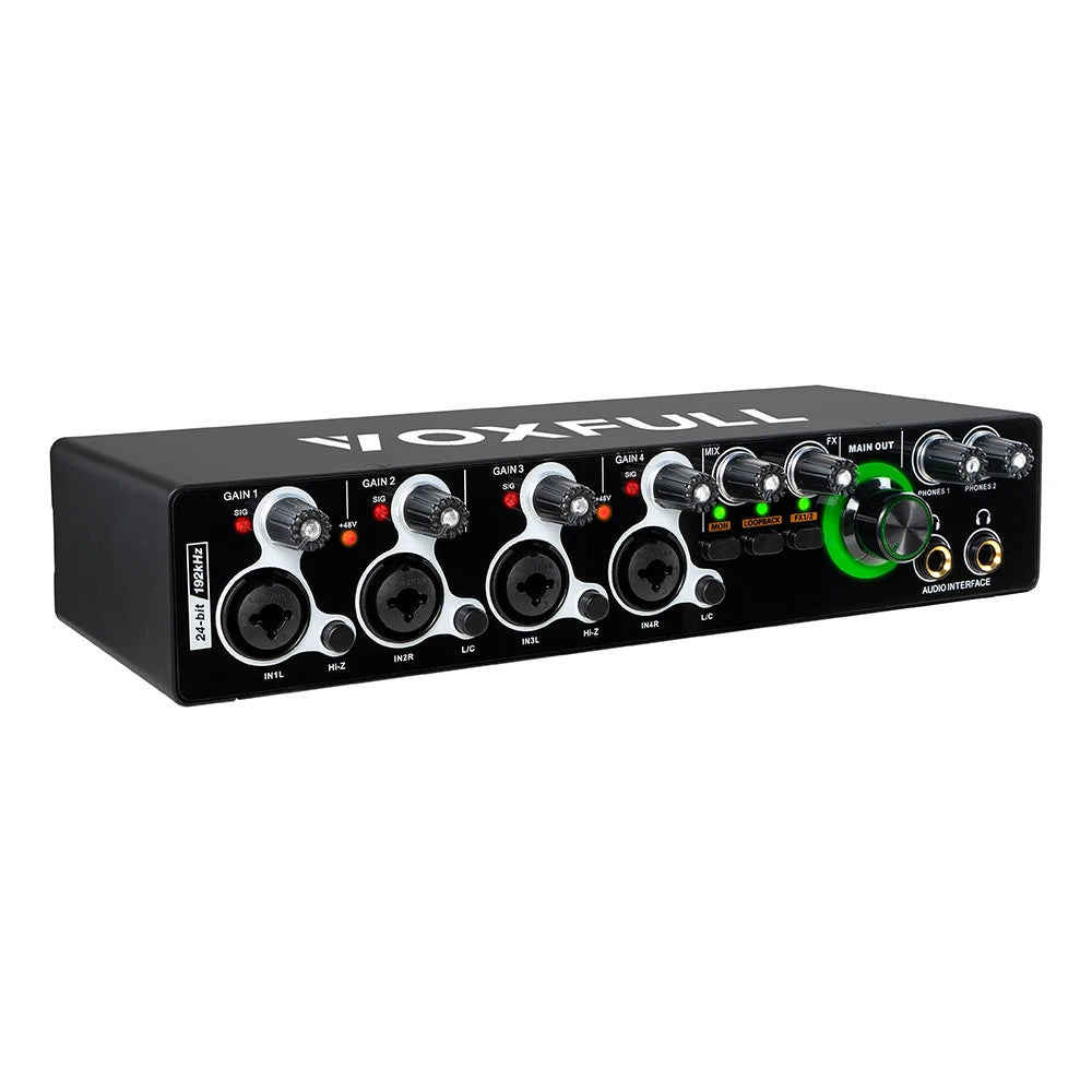 Voxfull MD404 Professional 24Bit 192KHz Mini USB Audio Interface 4 Channel USB Sound Card for Live Music Recording Studio