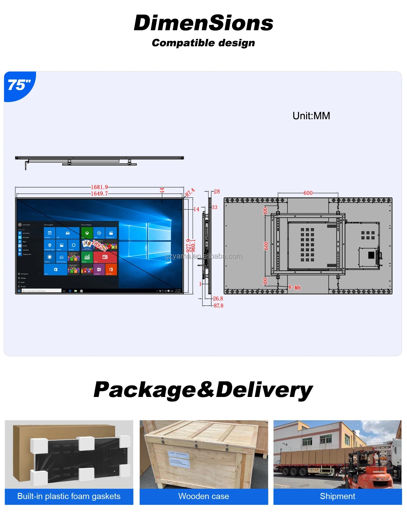 Touch Monitors IR Touch Screen Multitouch LCD Display 75inch Large Touch Monitors