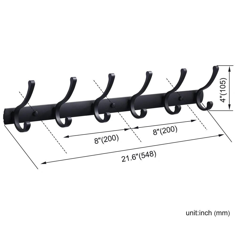 High Load Capacity Option Size 3-4-5-6 Robe Hooks Aluminum Wall Mounted J-Hook in Black Towel Hook Rack