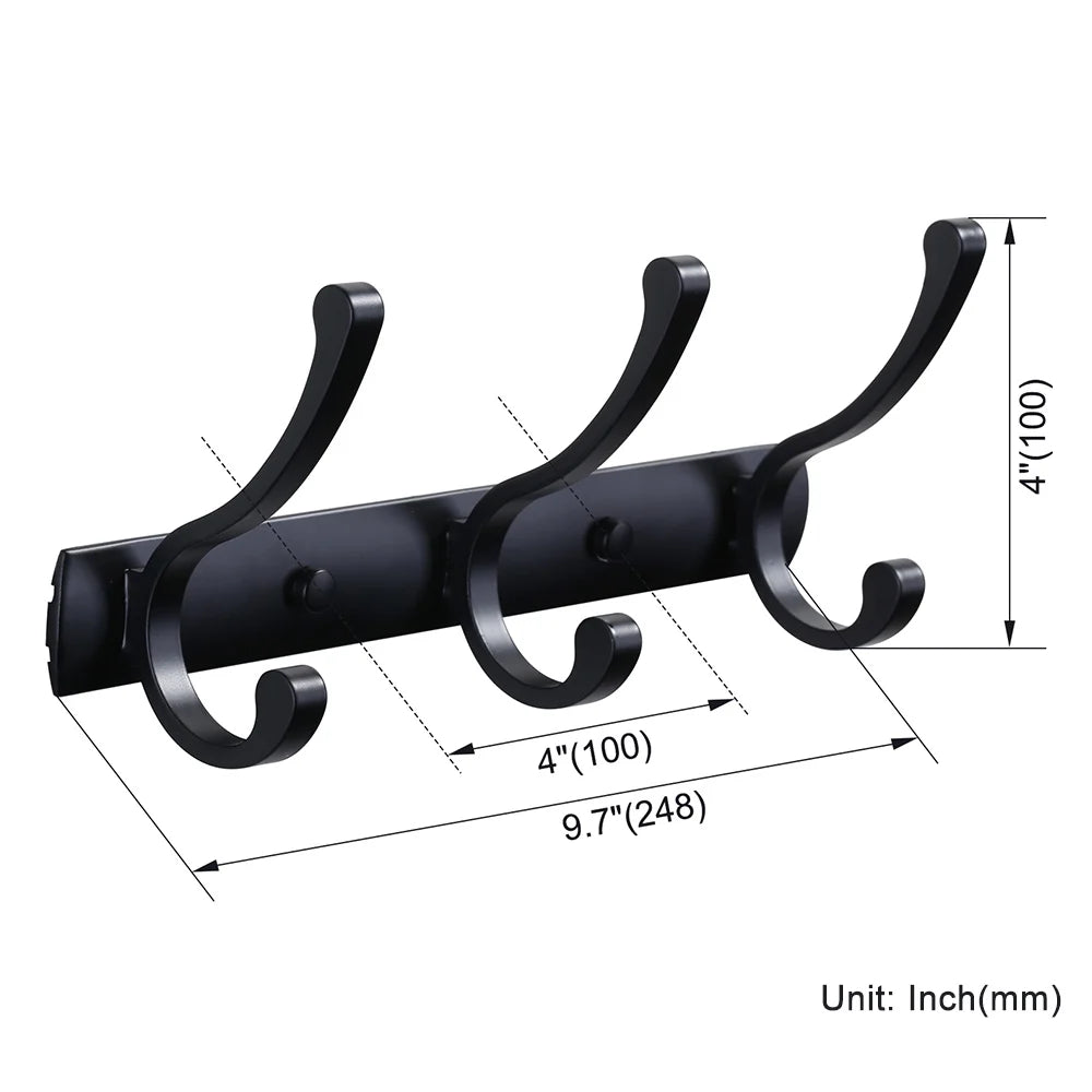 High Load Capacity Option Size 3-4-5-6 Robe Hooks Aluminum Wall Mounted J-Hook in Black Towel Hook Rack