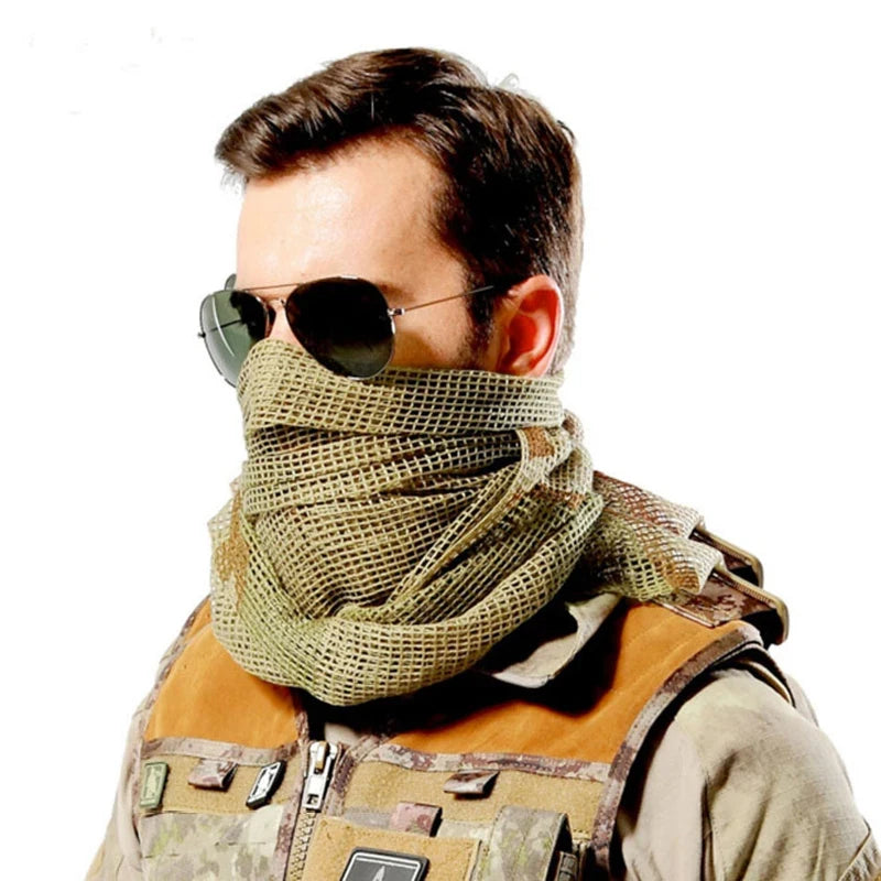 Hijab Tactical Scarf Camouflage Mesh Neck Men KeffIyeh Sniper Face Scarf Veil Shemagh Head Wrap for Outdoor Camping Hunting