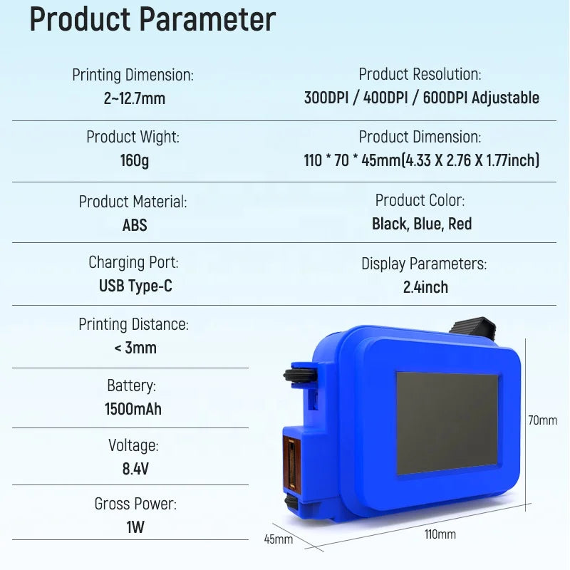 Small Mini Quick Drying Printer Can Print on Any Materials Such As Plastic, Metal, and Glass