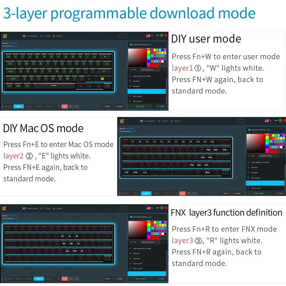 Skyloong 61 Keys Optical Wired Mechanical Keyboard Hot Swapping RGB Backlist for DIY Programing All Keys Function Via Driver