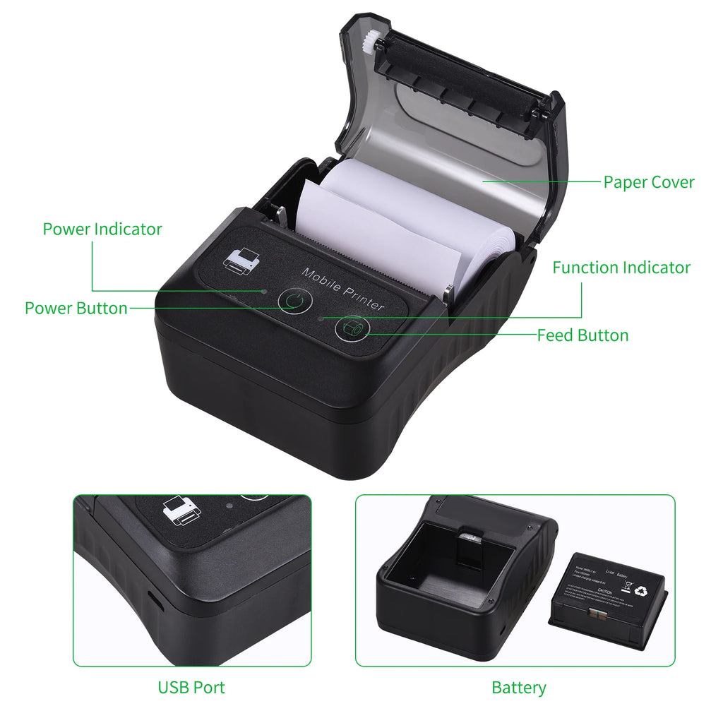 Portable 2 Inch Mini Thermal Printer  Wireless Label Maker for Android IOS Windows