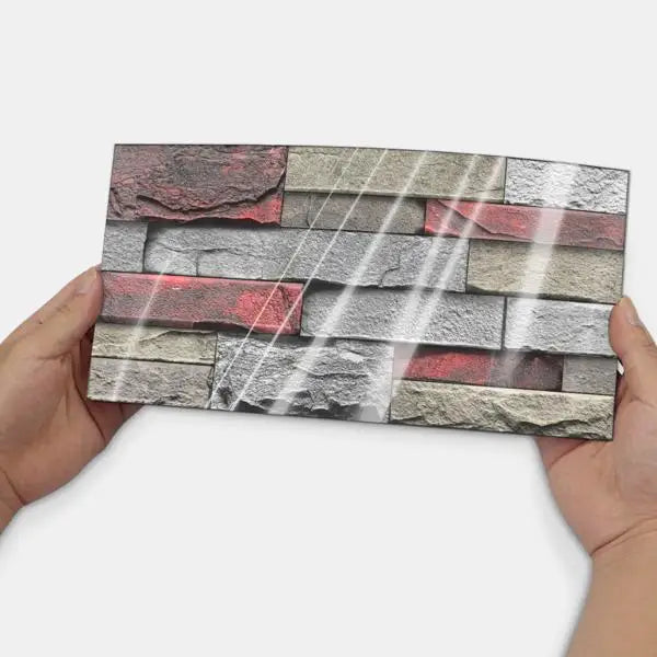 Red Stone Brick Marble Wallpaper Classic Style Geometric Pattern Peel Stick Easy Clean Waterproof PVC Kitchen Bathroom Wall