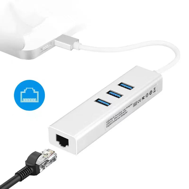 Factory Price 4 in 1 USB 3.0 to RJ45 Gigabit Ethernet Adapter Network Card with 3 USB 3.0 Hubs