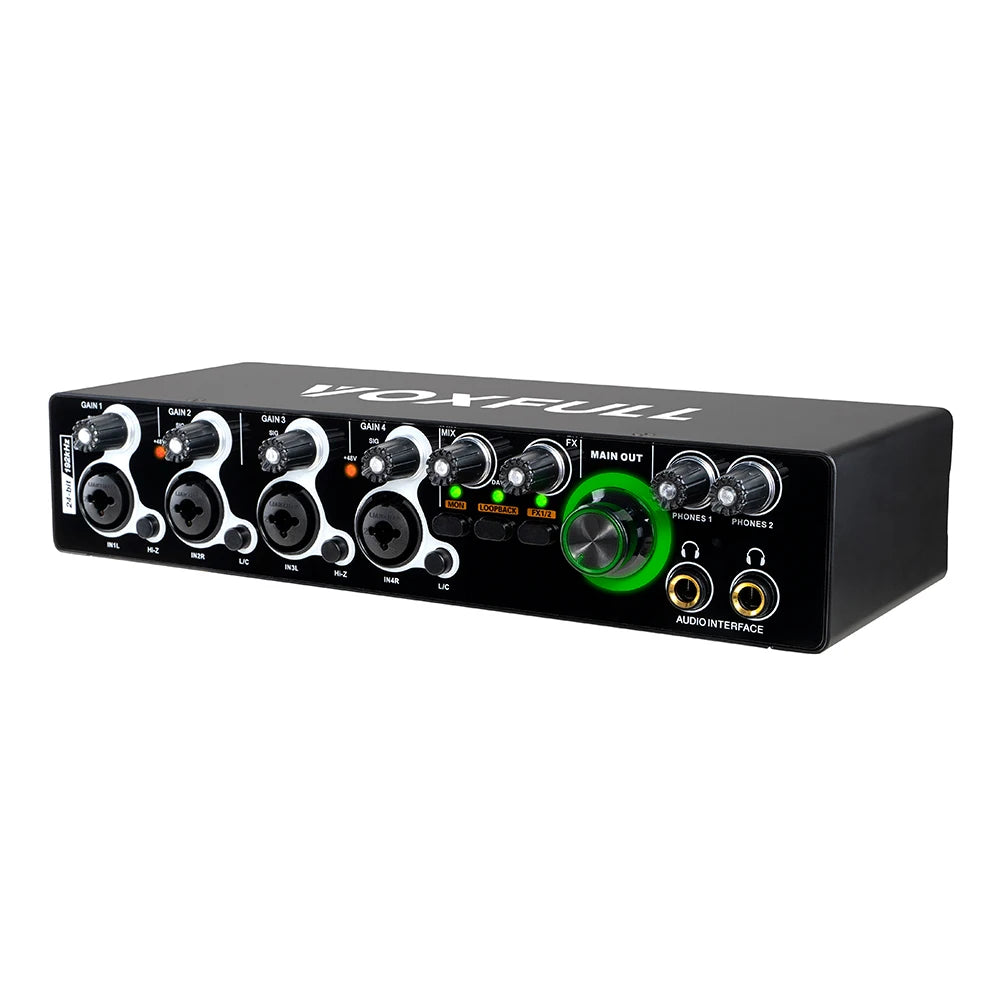 Voxfull MD404 Professional 24Bit 192KHz Mini USB Audio Interface 4 Channel USB Sound Card for Live Music Recording Studio