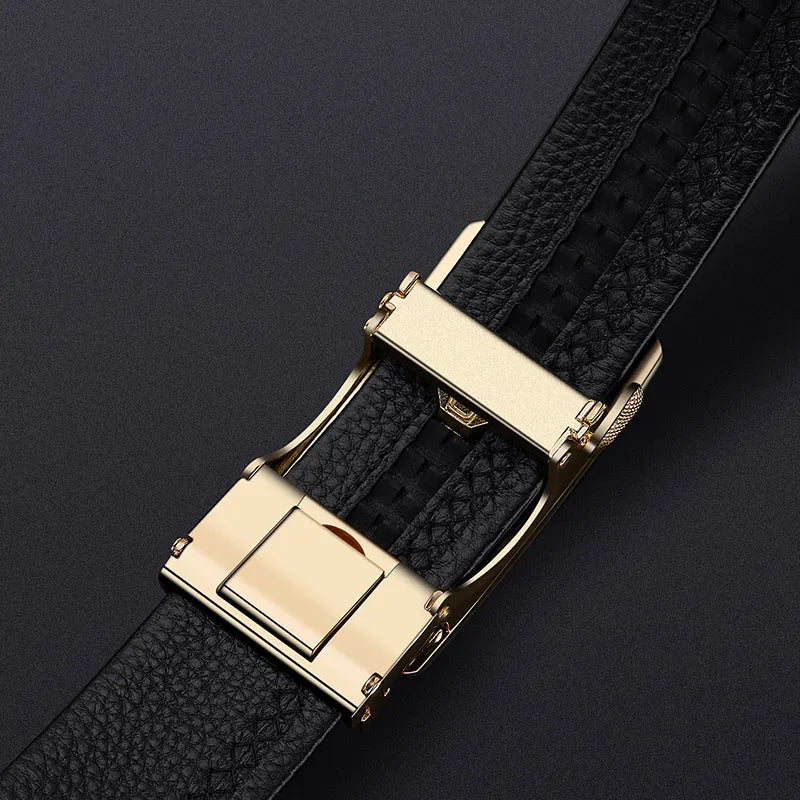 WilliamPolo Men's Designer Trendy Leather Belt with Automatic Alloy Buckle Customizable Cow Hide Strap from Top Supplier