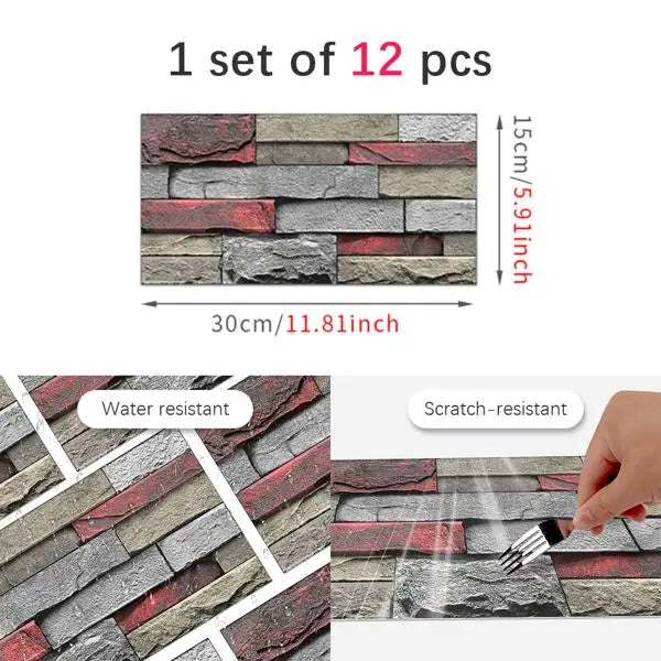 Red Stone Brick Marble Wallpaper Classic Style Geometric Pattern Peel Stick Easy Clean Waterproof PVC Kitchen Bathroom Wall