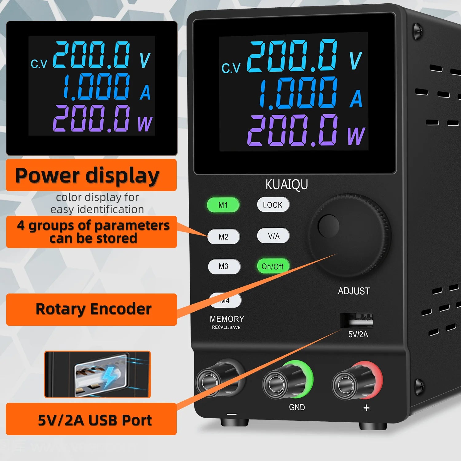 KUAIQUA SPPS2001D 200W 200V 1A Programmable With RS232 Interface Adjustable Switching Power Supply Lab Voltage Regulator