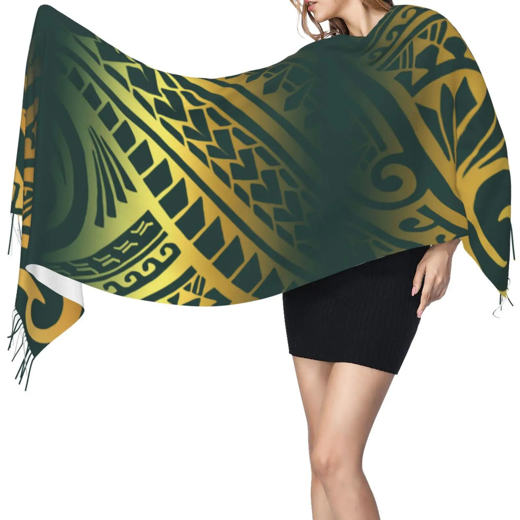 New Wholesale Custom Womens Soft Cashmere Feeling Long Scarf Pashmina Shawls Wraps Scarf Polynesian Tribal Printed Winter Scarf