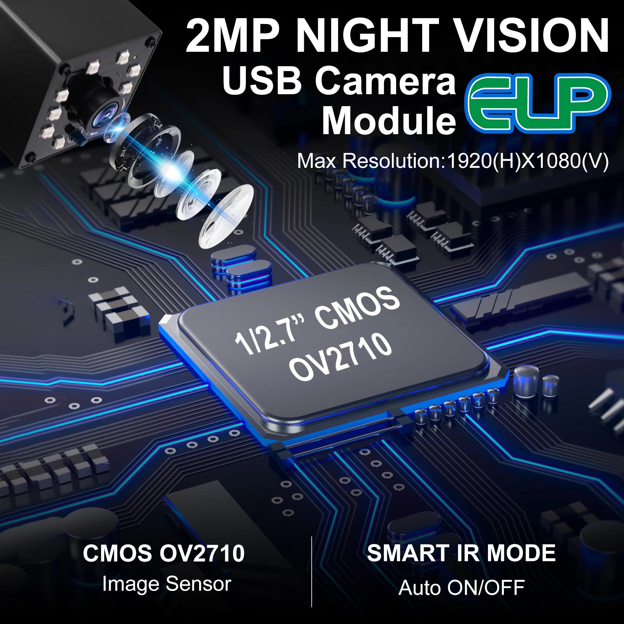ELP 2MP 1080P Infrared Wide Angle USB Camera CMOS OV2710 MJPEG 120fps/60fps/30fps High Frame Rate Night Vision USB Webcam