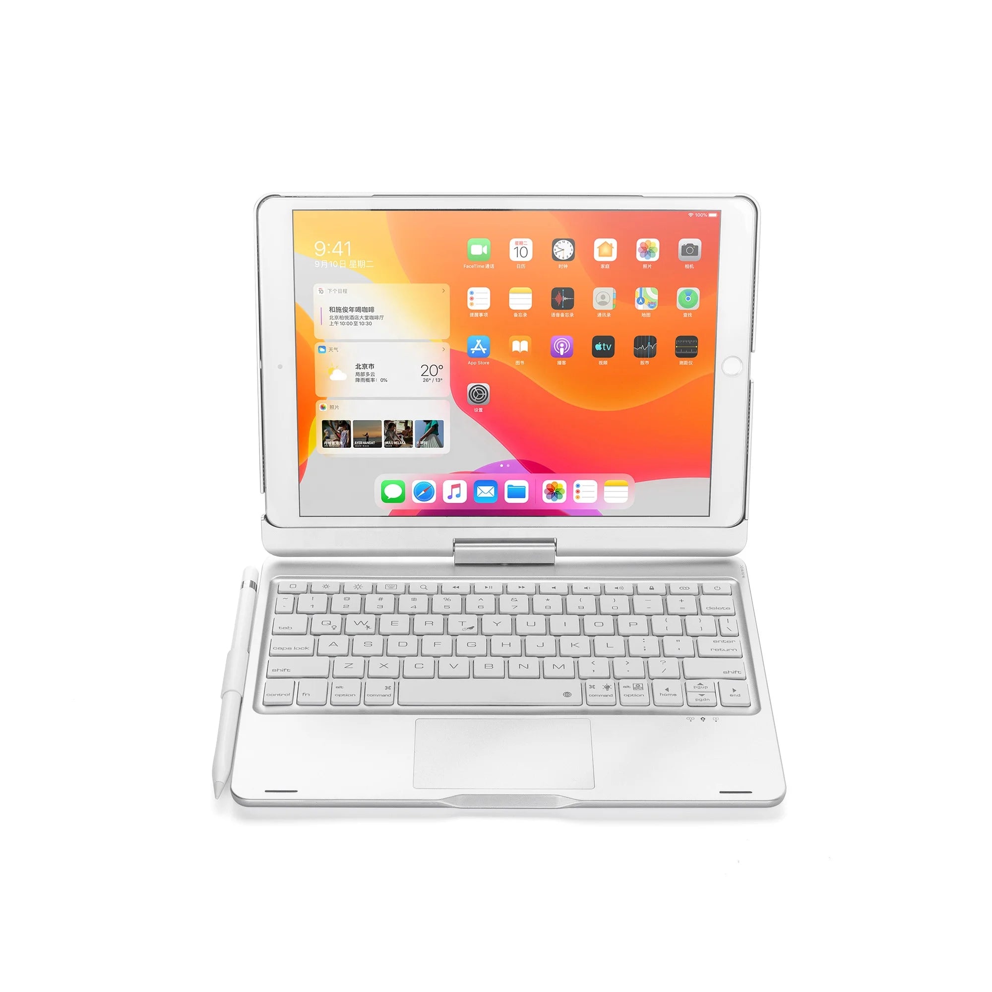 10.2 Inch Smart Touchpad Keyboard Rotation 360 Degree Wireless Keyboard Case for iPad 9th Generation
