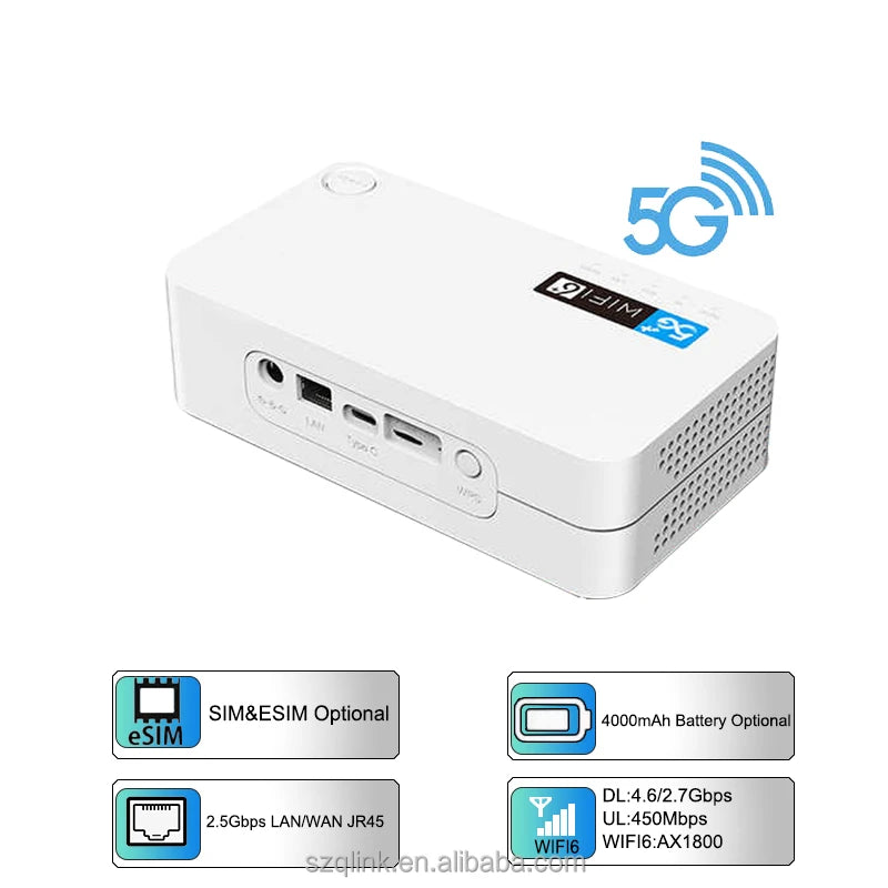 5G SA NSA Nano SIM Modem Qualcomm X55 Chipset Home CPE Dual Frequency WiFi Wireless Broadband Portable Wi-Fi Hotspot Firewall