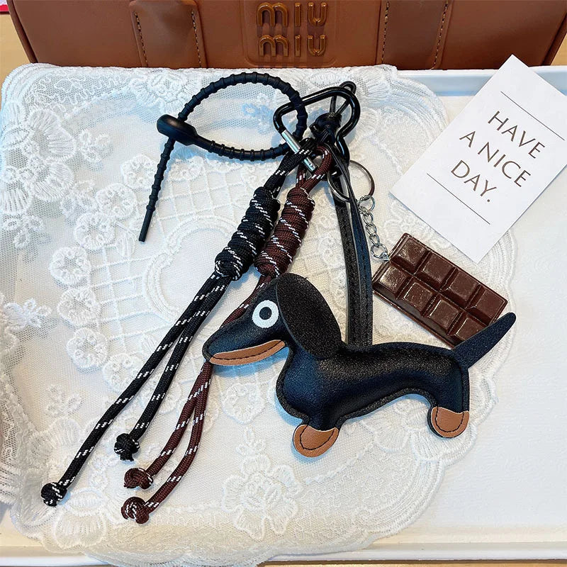 New Arrival Popular Dachshund Puppy Keychain Exquisite DIY PU Charm Fashion Personality Unisex Handbag Charms