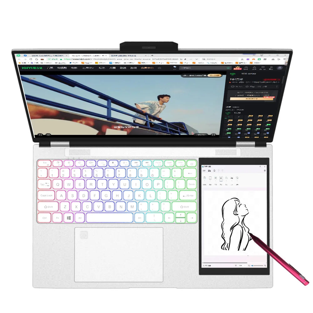Brand New OEM 15.6 Inch +7 Inch IPS Dual Display 13th Gen N100 Quad Core Touch Screen Aluminum Laptop Fingerprint Metal Notebook