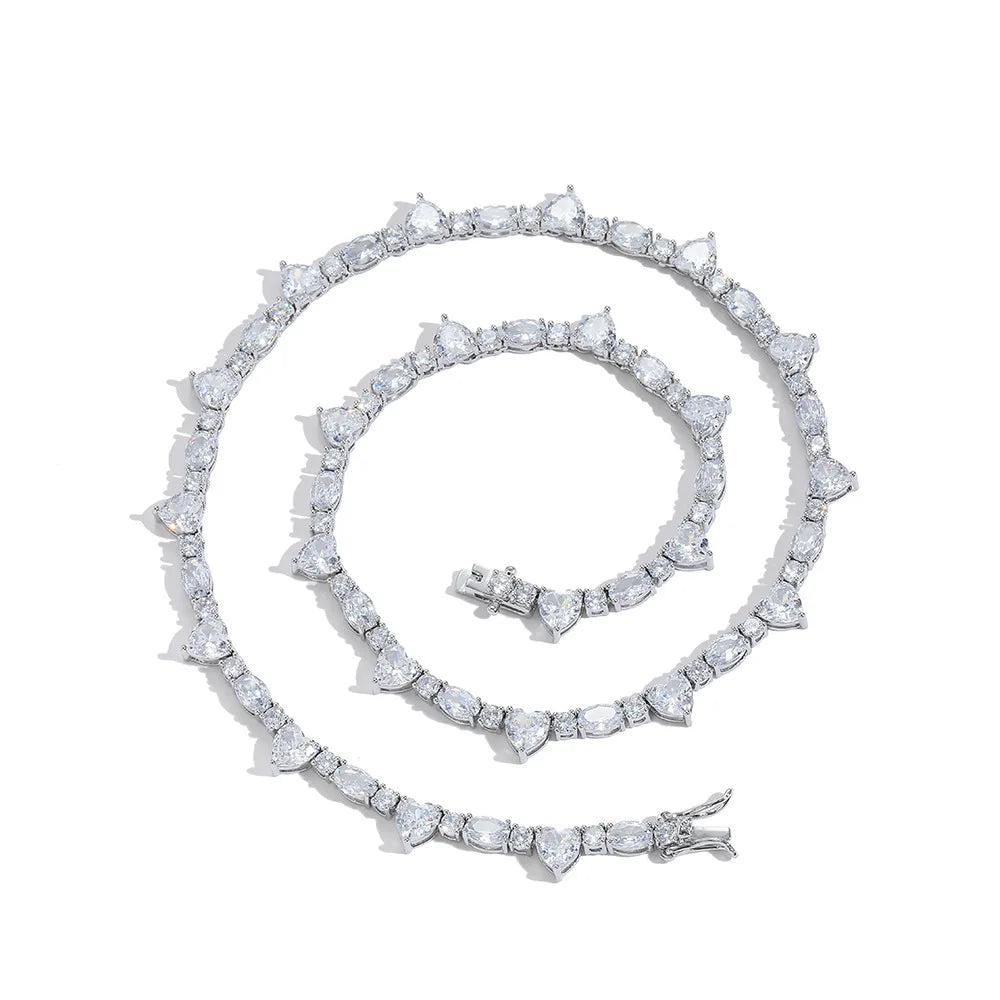 Wholesale Crystal  Heart Shape Tennis Necklace Heart Elliptic Shape Diamond Tennis Necklace with Gold Plated