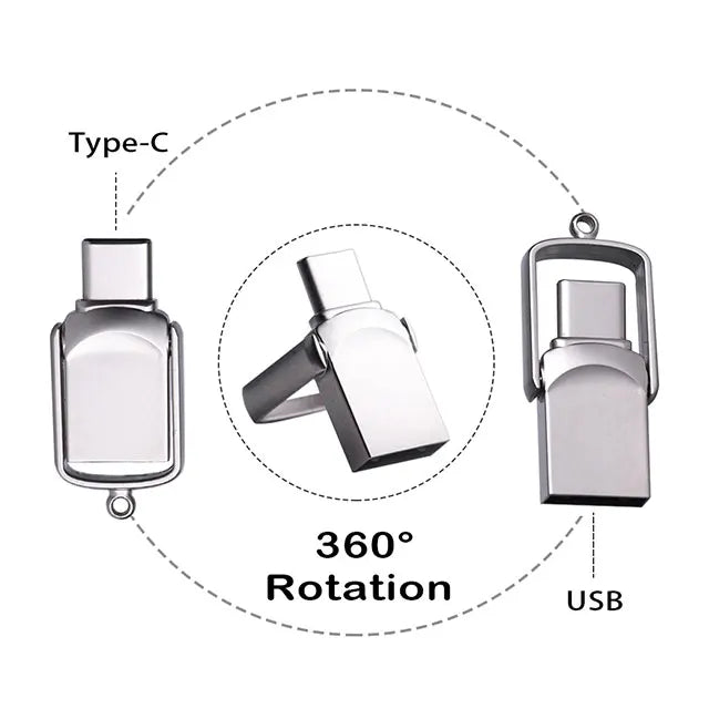 Free Laser Logo Mini Metal Type-C USB Flash Drive 2.0 3.0 8GB 16GB 32GB Pen Swivel 64GB 128GB Memory Stick  for Iphone 15/16/17