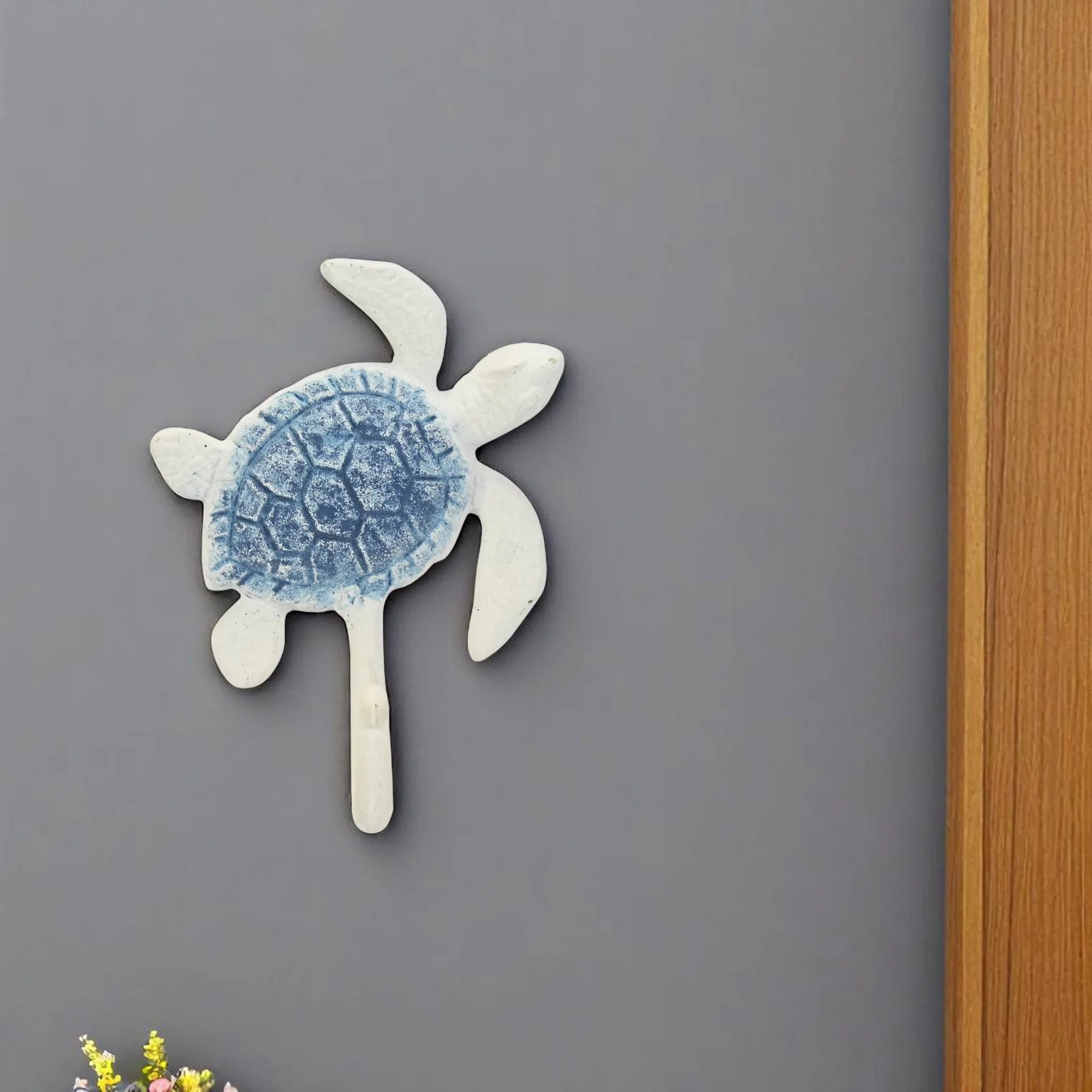 HMS Cast Iron Turtle Wall Hook 4\" Blue White Metal Cloth for Kitchen Bathroom Home Garage Towel Clothing Jewelry Storage