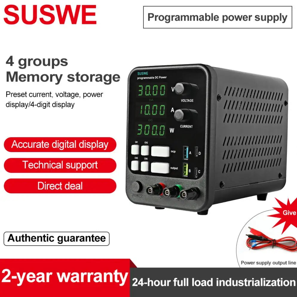 SUSWE SU6005 300W 60V 5A Black Laboratory Workbench Adjustable DC Power Supply with 4 Storage Functions