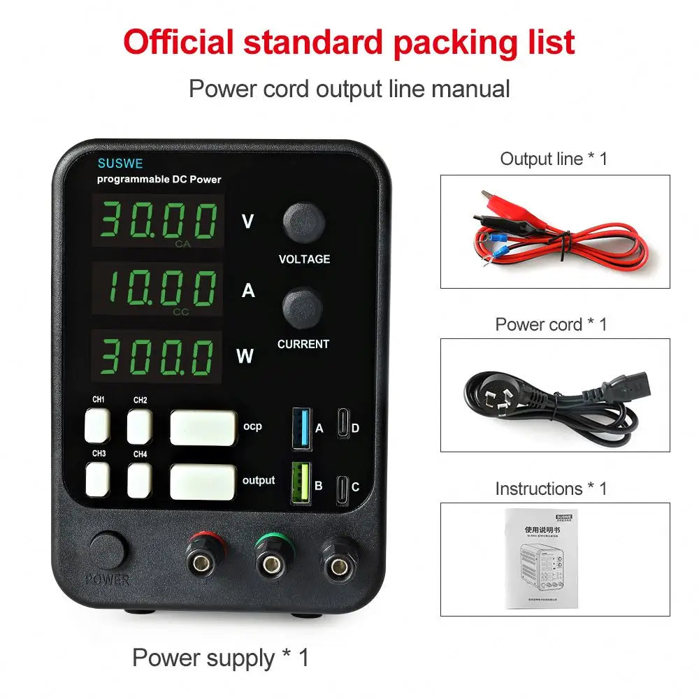SUSWE SU6005 300W 60V 5A Black Laboratory Workbench Adjustable DC Power Supply with 4 Storage Functions