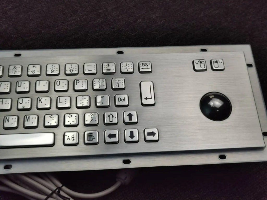 Industrial Metal Braille Stainless Steel Keyboard IP65 USB Metal Keyboard With Trackball Touchpad