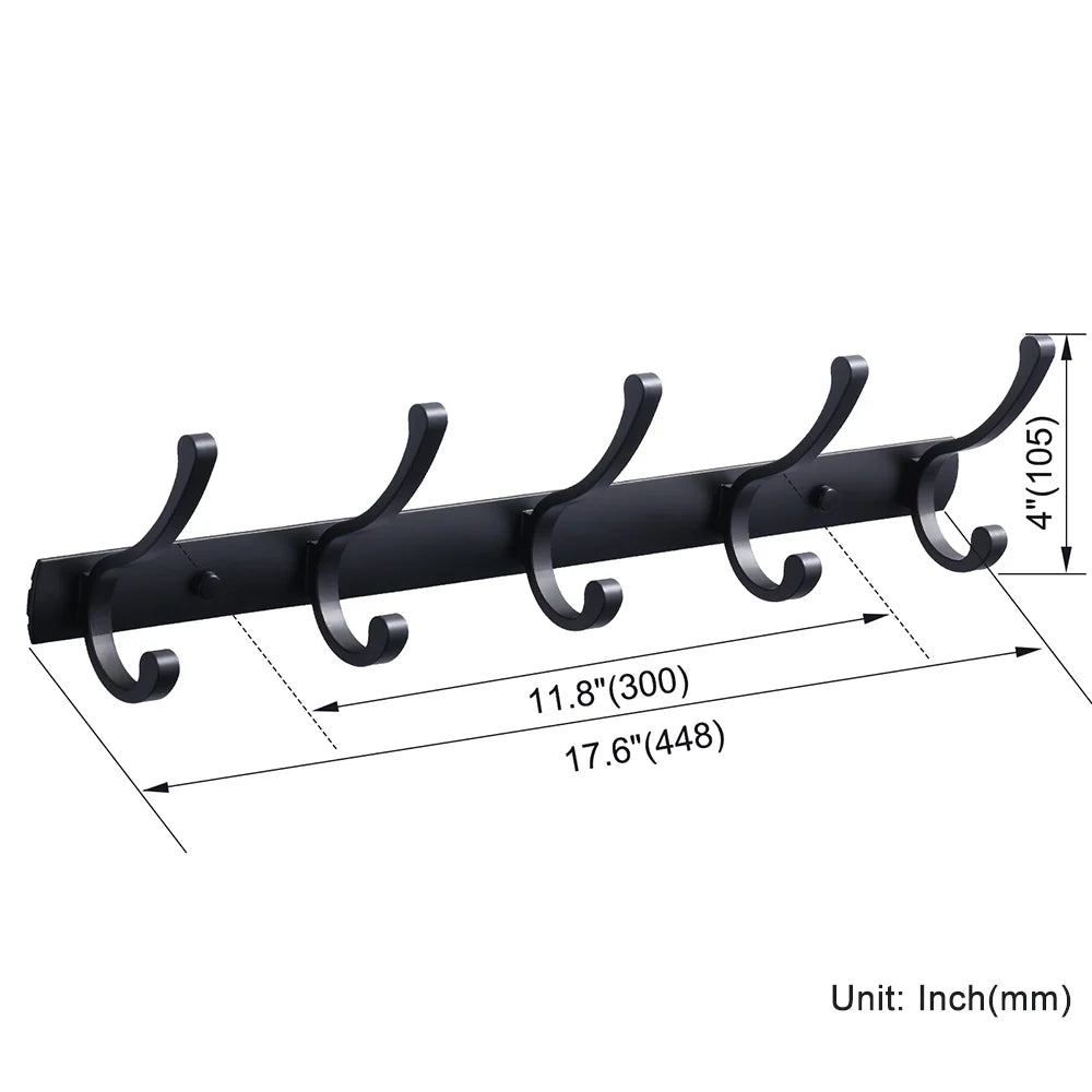 High Load Capacity Option Size 3-4-5-6 Robe Hooks Aluminum Wall Mounted J-Hook in Black Towel Hook Rack