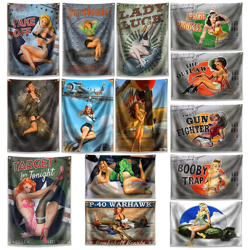 Beauty Lady Banner Flag Poster Wall Art Decoration Advertisement 3x5FT Polyester Digital Printed Retro Style Pub Club