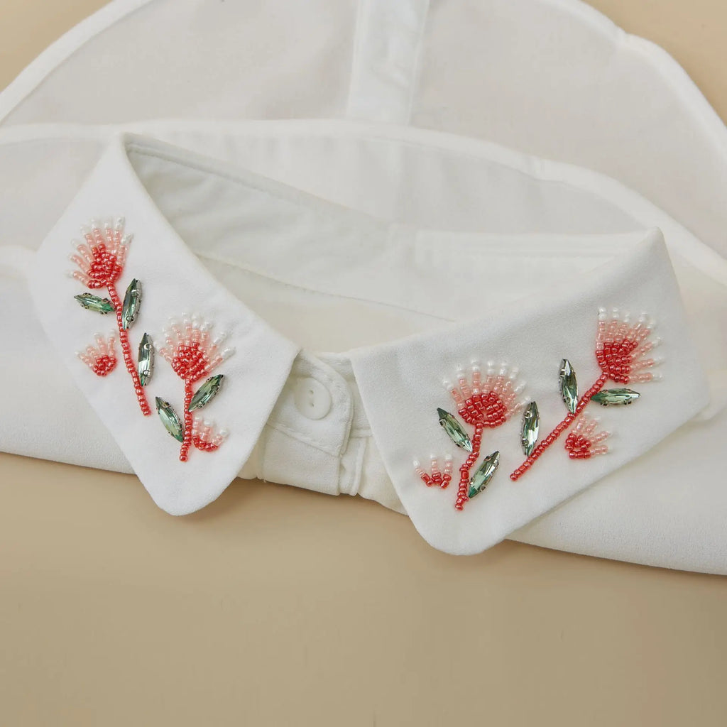 Fashion Women's Luxury Shirt Accessories Detachable White Beaded Embroidery Faux Neckwear Handmade Stylish False Collar