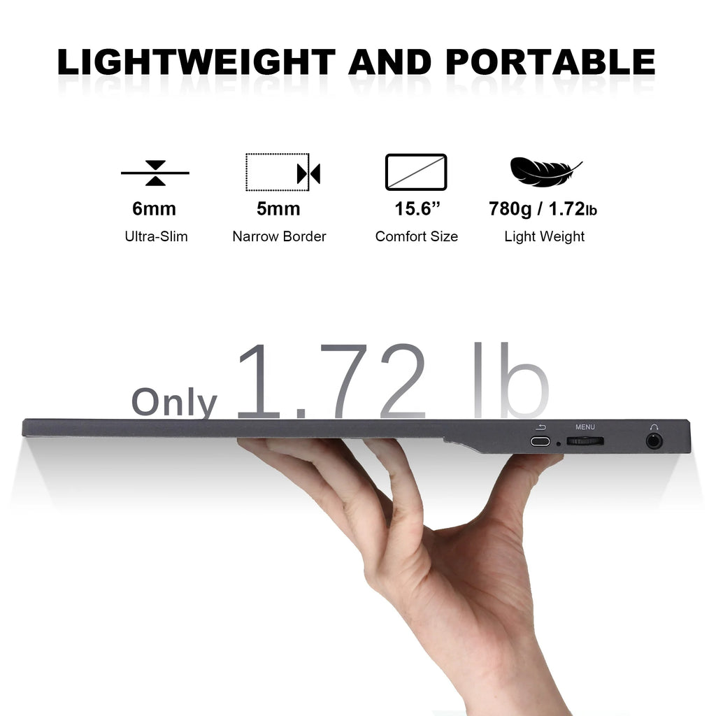 15.6 Inch 1080P FHD USB-C HDR Ultra-Slim IPS Portable Laptop Monitor with External Display Speakers Gaming Monitor Display