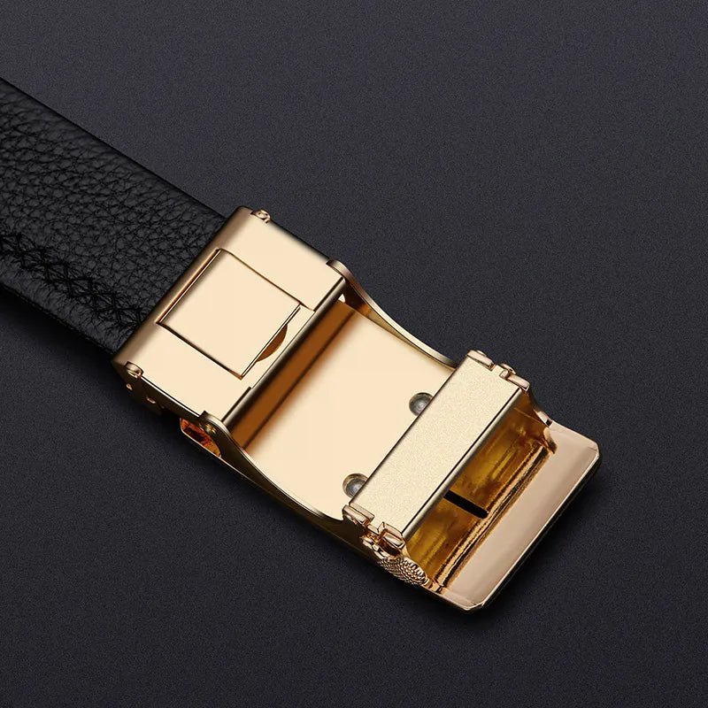 WilliamPolo Men's Designer Trendy Leather Belt with Automatic Alloy Buckle Customizable Cow Hide Strap from Top Supplier