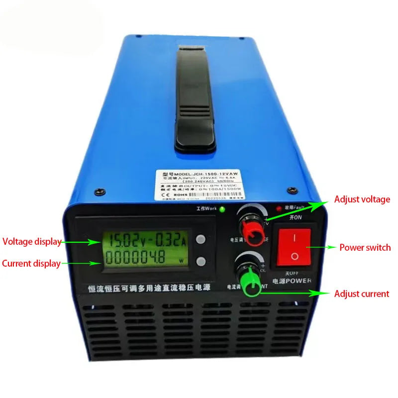 JYAAA Power Supply 1500W 12V 24V 48V 60V 72V 100V 120V 150V  100A 50A 40A 30A 20A 15A 7A Adjust Voltage and Current Charger
