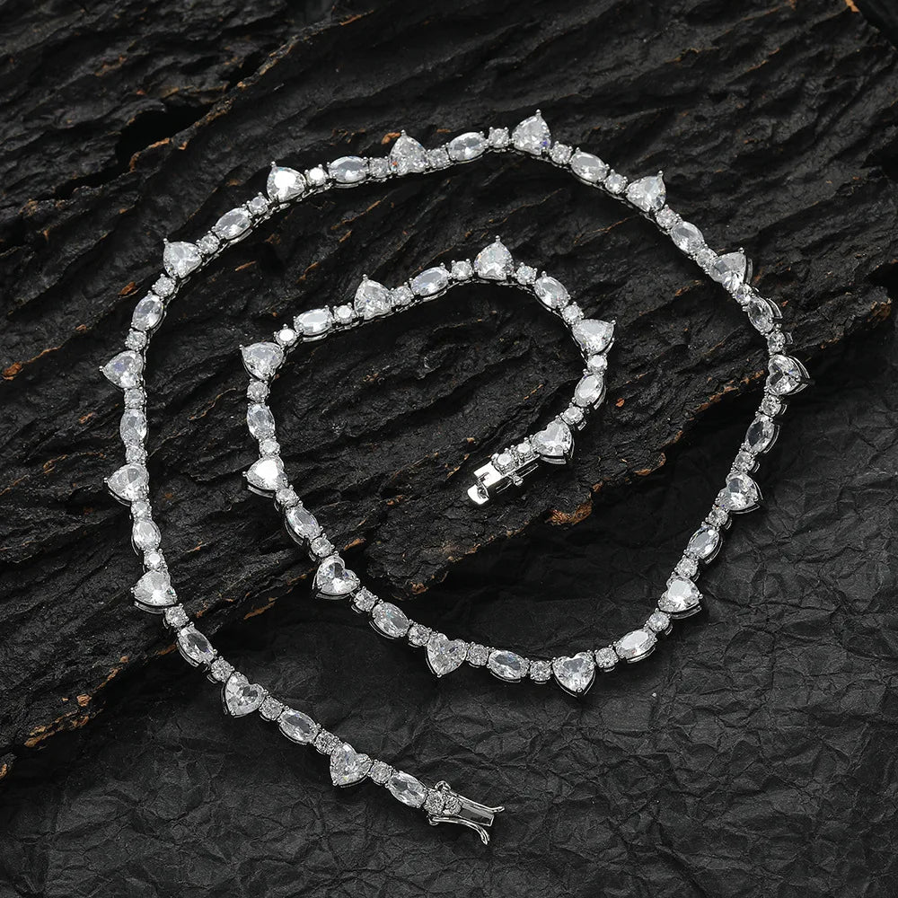 Wholesale Crystal  Heart Shape Tennis Necklace Heart Elliptic Shape Diamond Tennis Necklace with Gold Plated