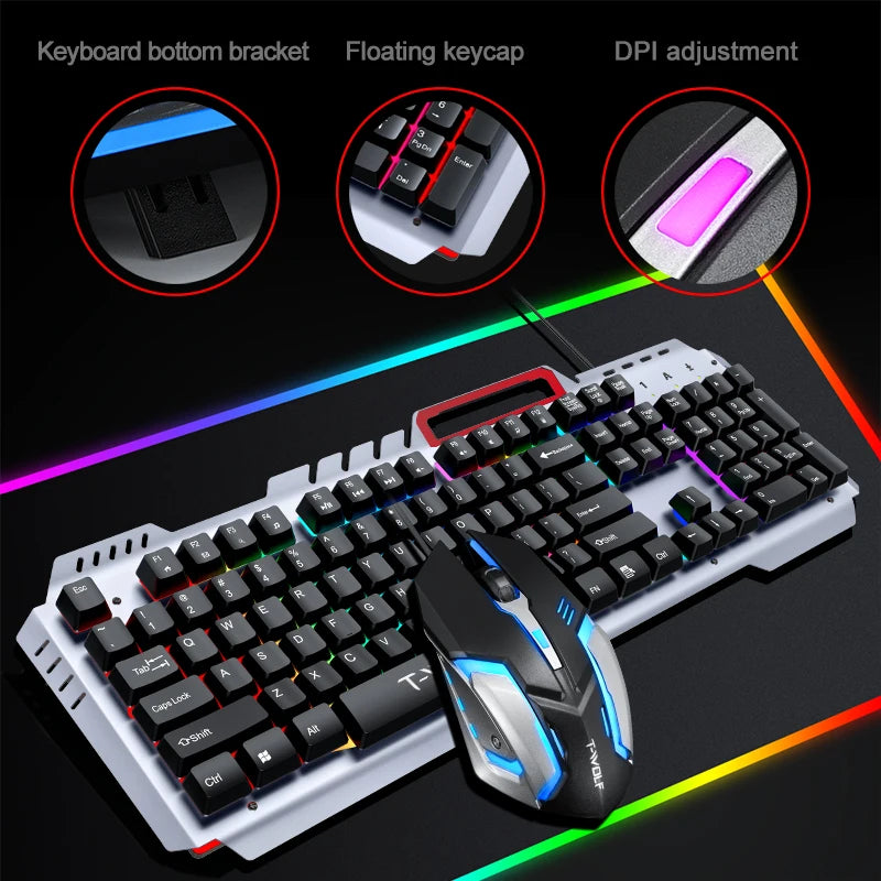 TWOLF TF600 Tastiera E Mouse Da Gaming Klavye Mouse Set Rgb Gaming Keyboard and Mouse Kit LED Backlit Keyboard Mouse for Desktop
