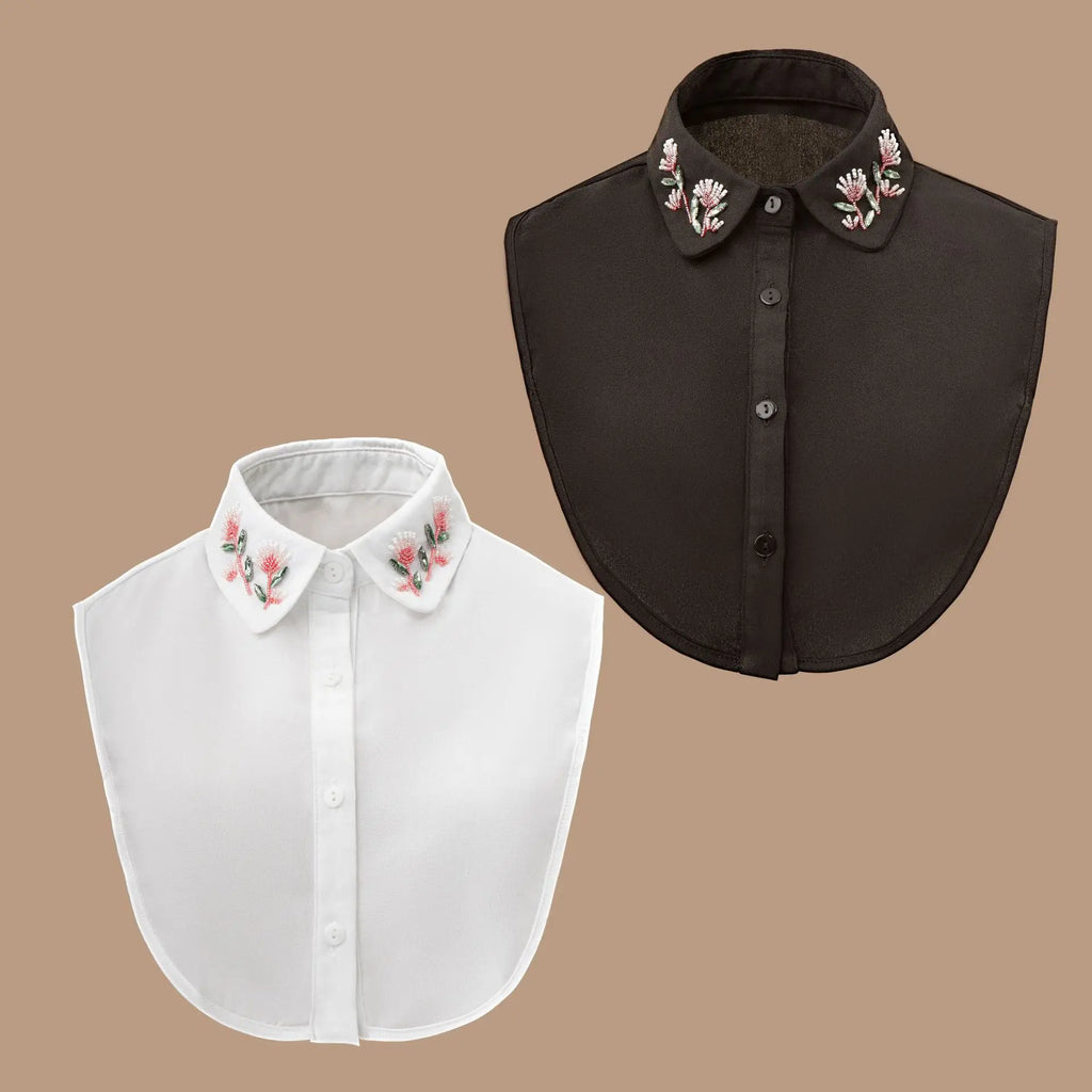 Fashion Women's Luxury Shirt Accessories Detachable White Beaded Embroidery Faux Neckwear Handmade Stylish False Collar