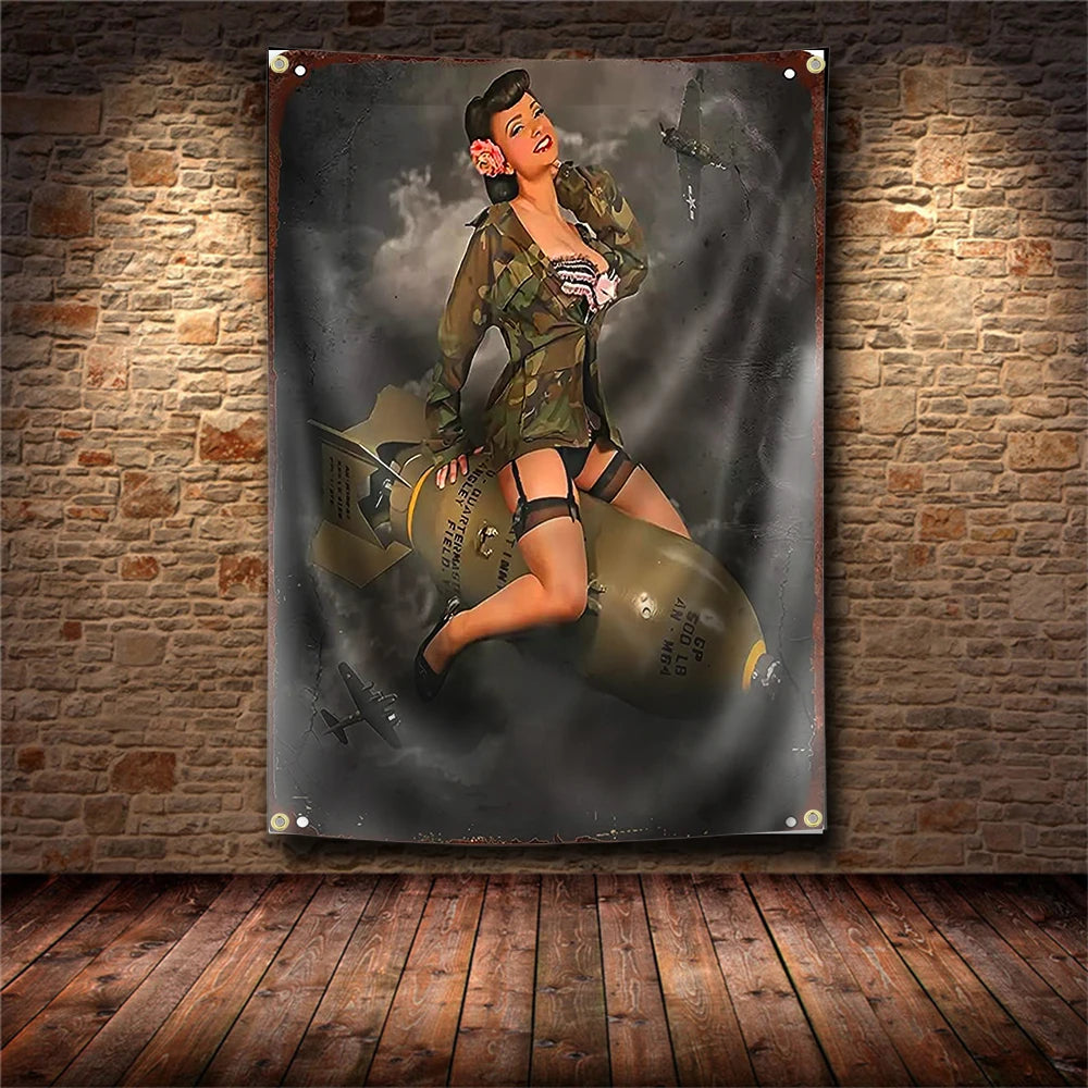 Beauty Lady Banner Flag Poster Wall Art Decoration Advertisement 3x5FT Polyester Digital Printed Retro Style Pub Club