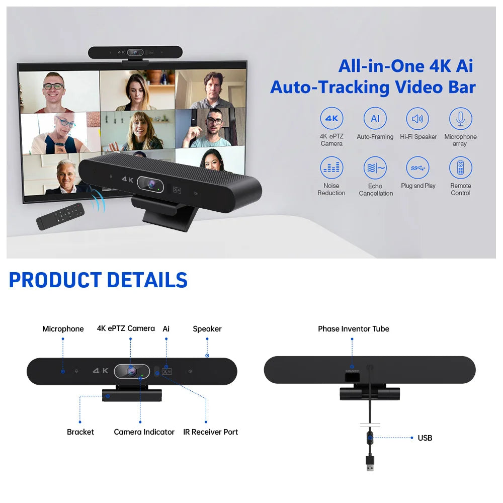Plug&play 4k Eptz Zoom Cancelling Video Conference Camera Suppliers System All in One Microphone Speakerphone