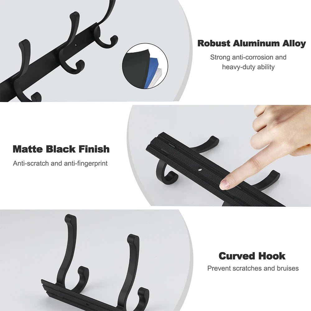 High Load Capacity Option Size 3-4-5-6 Robe Hooks Aluminum Wall Mounted J-Hook in Black Towel Hook Rack