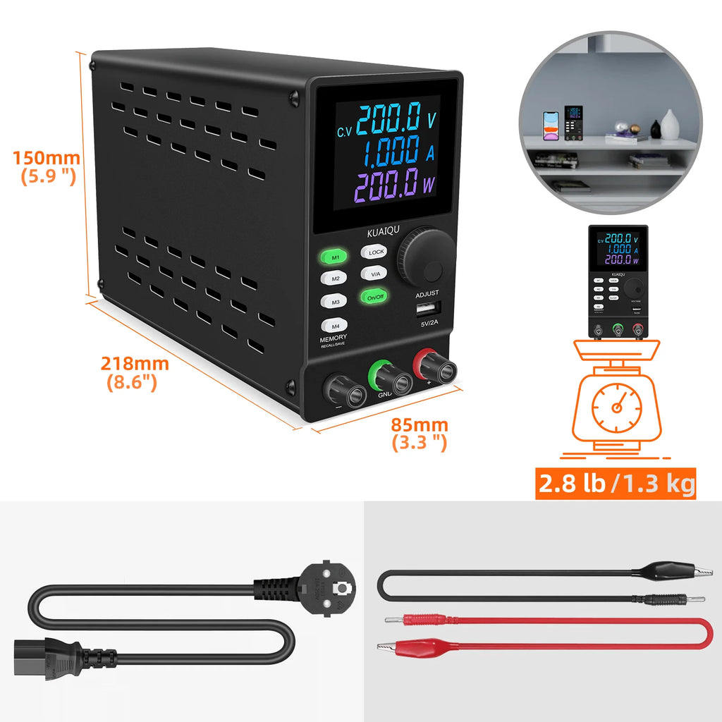 KUAIQUA SPPS2001D 200W 200V 1A Programmable With RS232 Interface Adjustable Switching Power Supply Lab Voltage Regulator