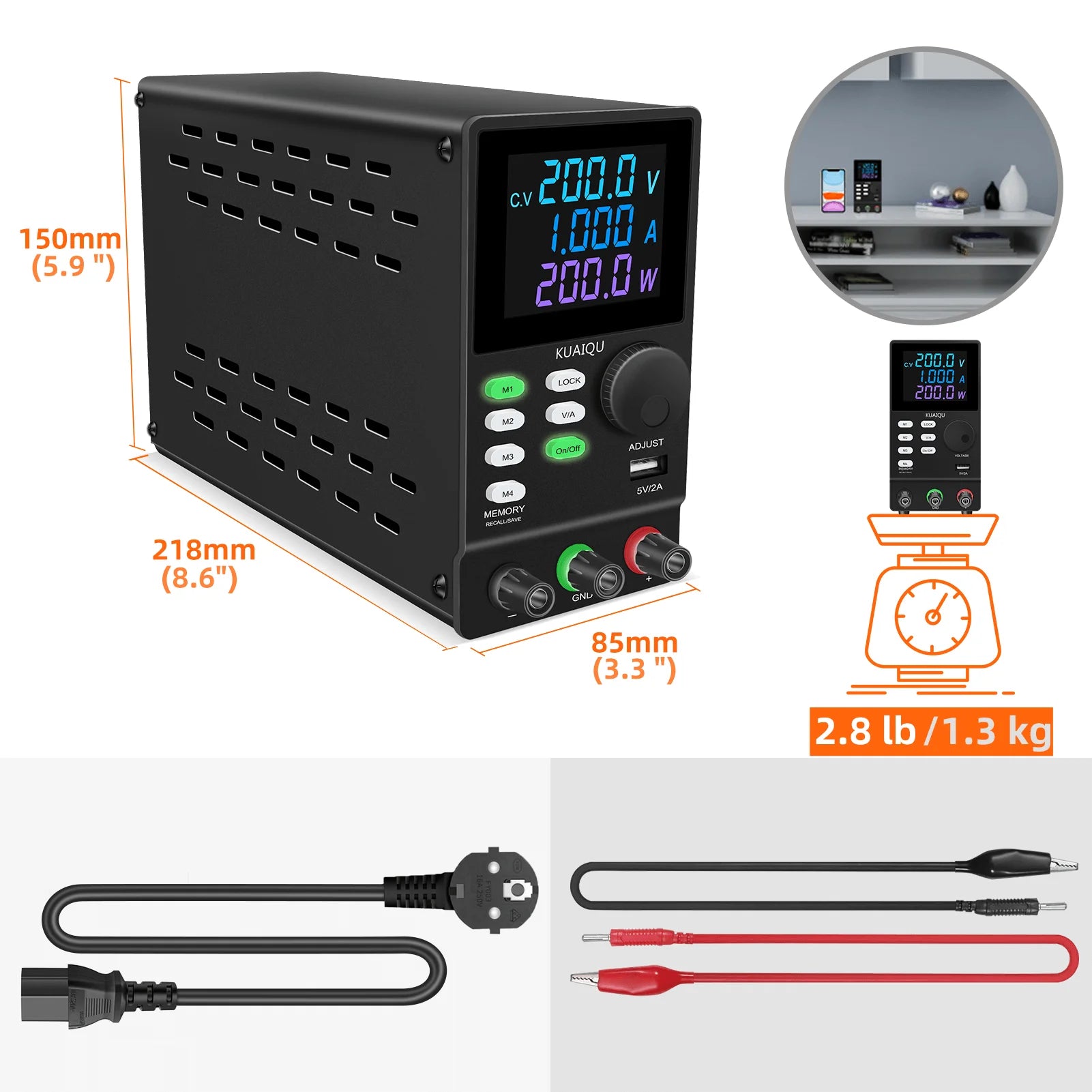 KUAIQUA SPPS2001D 200W 200V 1A Programmable With RS232 Interface Adjustable Switching Power Supply Lab Voltage Regulator