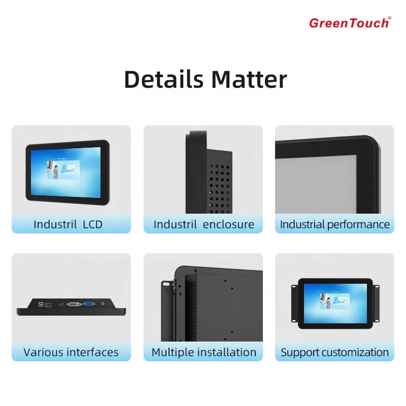 Vandalproof 10.1" Capacitive Multi Touch Display Industrial Touchscreen Monitor WIN Android for Security High Performance