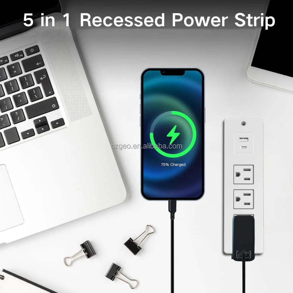 Recessed Power Strip Charging Station with USB Plugs Protector Outlet Extender with Extension Cord for Home Office Power Strip