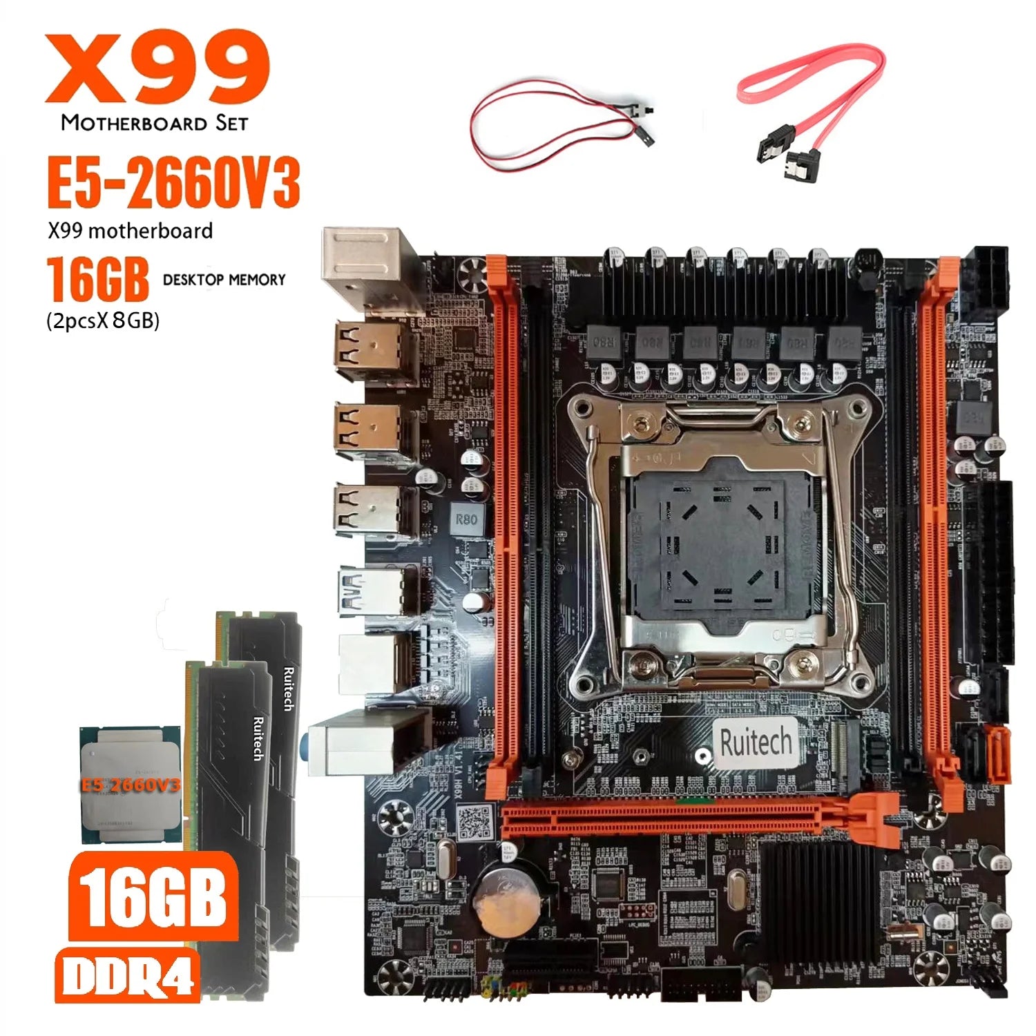 QIYIDA ED4 X99 LGA2011-3 Motherboard Set Kit With Intel Xeon E5 2660V3 CPU 16GB(2*8G) 3200MHZ DDR4 Desktop Memory M-ATX NVME M.2