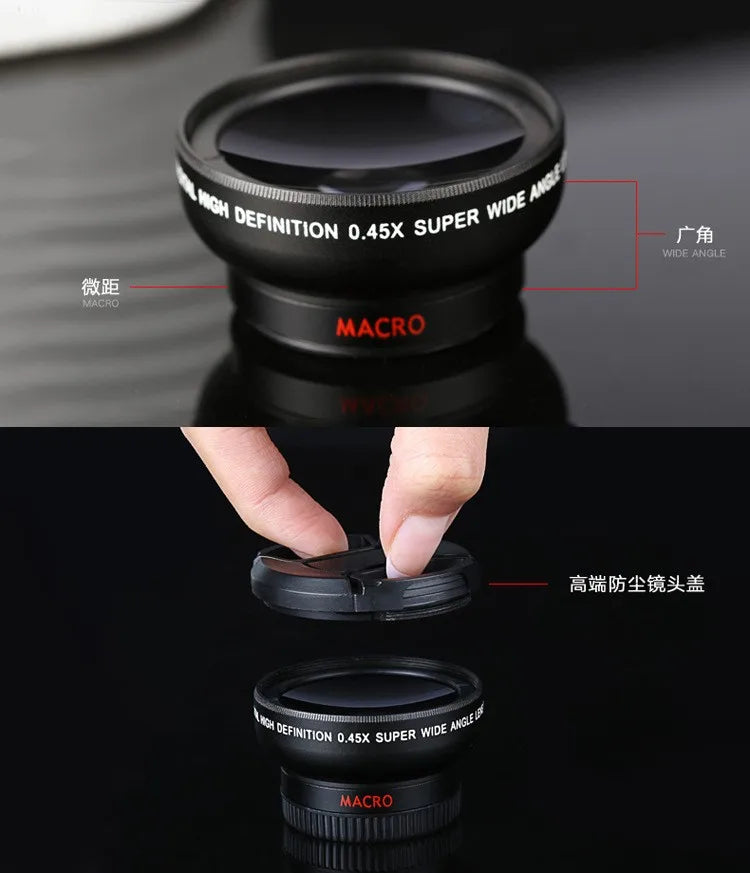 Hot 0.45X 2 in 1 Macro Wide Lens Angle Mobile Phone Camera Lens
