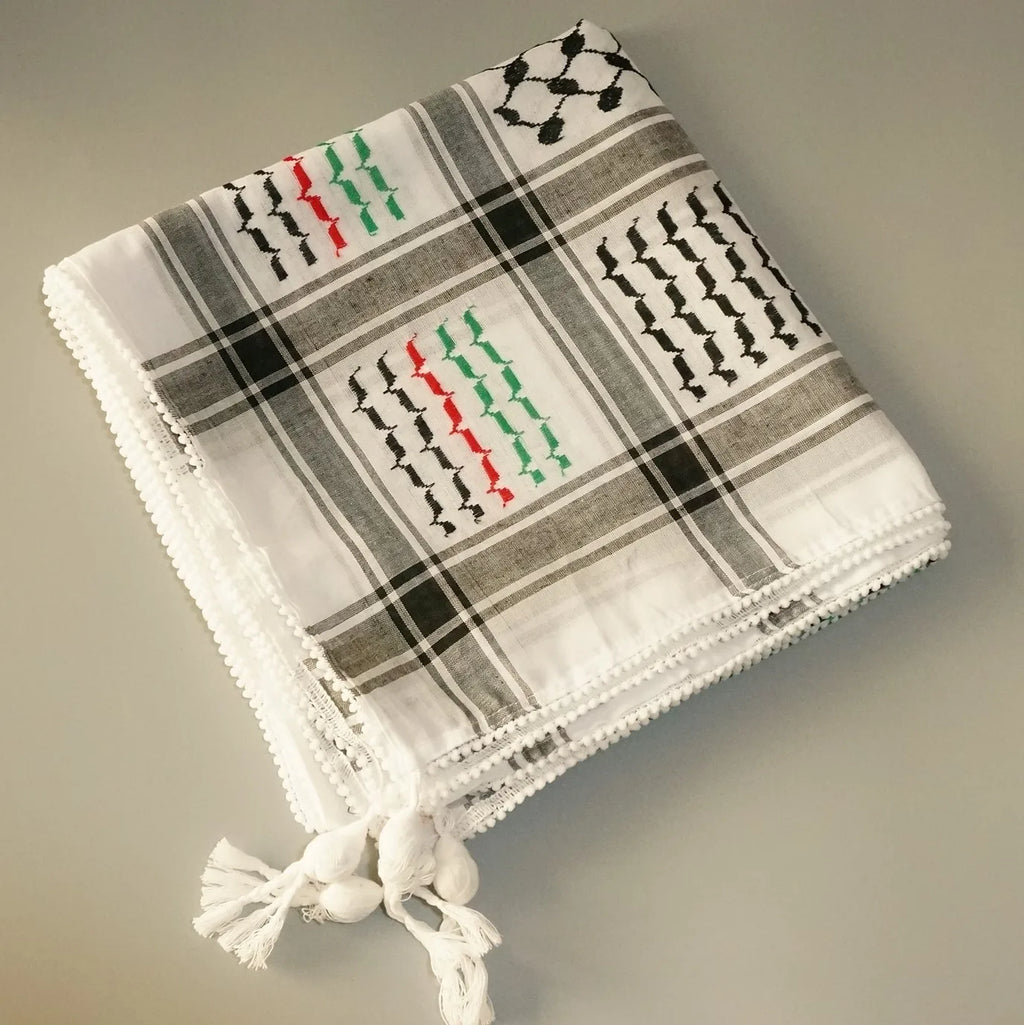 Arab Turban Muslim Keffiyeh Scarf Hijab Shemagh Desert Keffiyeh Fashion Style Muslim for Head Neck Scarf White for Men square