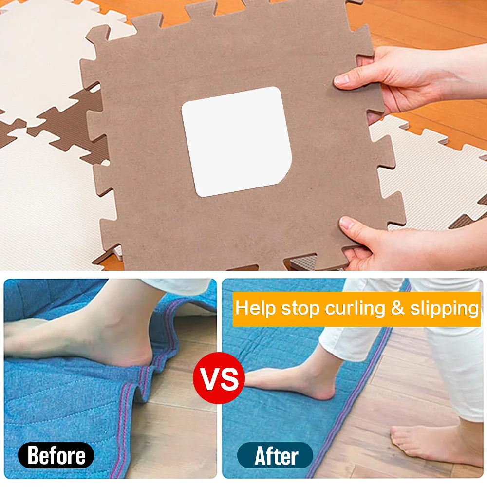 Reusable White Square Foam Repositionable Adhesive Rug Gripper No Residue for Home Office Hotel