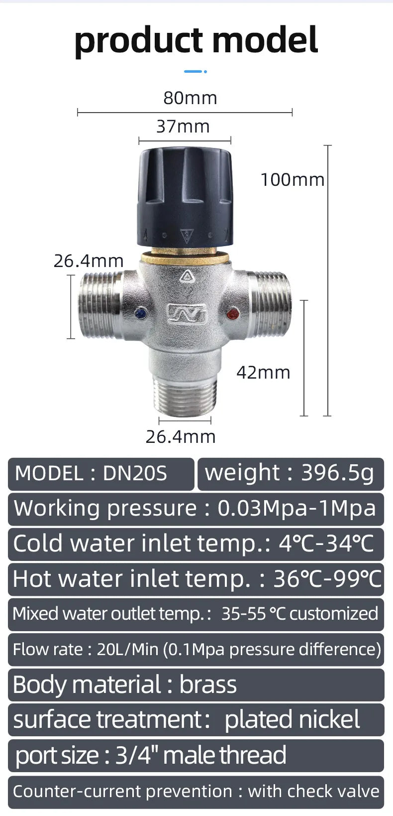 China Manufacturer 3/4" DN20S Solar Heater Thermostatic Control Valve for Water with OEM Customization