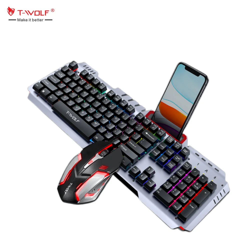 TWOLF TF600 Tastiera E Mouse Da Gaming Klavye Mouse Set Rgb Gaming Keyboard and Mouse Kit LED Backlit Keyboard Mouse for Desktop