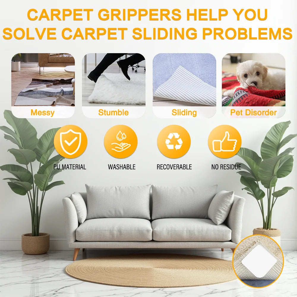 Reusable White Square Foam Repositionable Adhesive Rug Gripper No Residue for Home Office Hotel