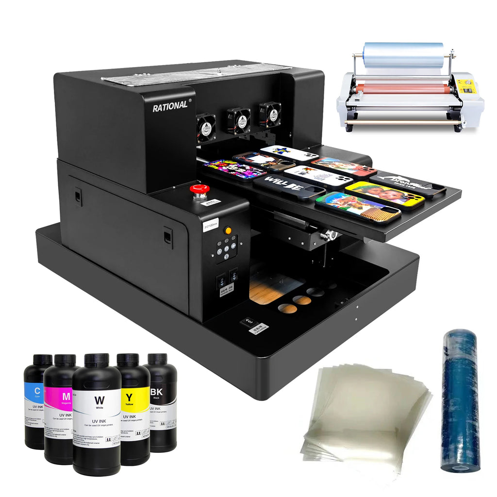 A3 A4 Multifunctional LED UV Flatbed Printer C+W+Varnish Phone Case, Glass,Cylinder Bottle Multi-layer Small UV Printer